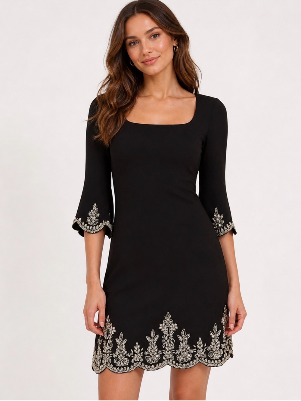 Adrianna Papell Dress Black Cocktail Rhinestone 2P